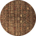 Round Machine Washable Oriental Brown Industrial Rug, wshurb2398brn