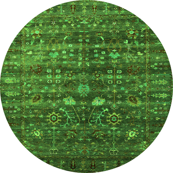 Round Machine Washable Oriental Green Industrial Area Rugs, wshurb2398grn