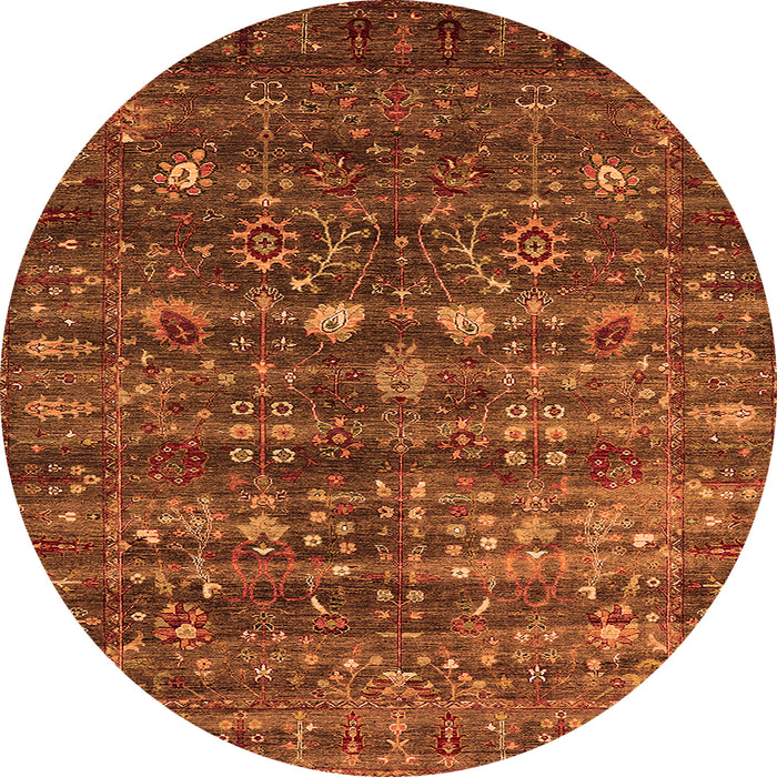 Round Machine Washable Oriental Orange Industrial Area Rugs, wshurb2398org