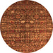 Round Machine Washable Oriental Orange Industrial Area Rugs, wshurb2398org