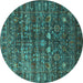 Round Machine Washable Oriental Turquoise Industrial Area Rugs, wshurb2398turq