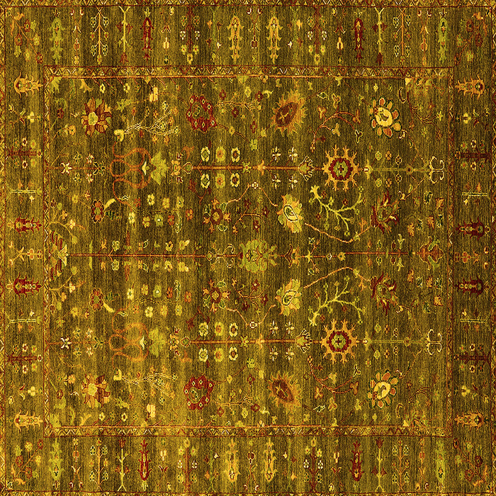 Square Machine Washable Oriental Yellow Industrial Rug, wshurb2398yw