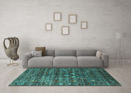 Machine Washable Oriental Turquoise Industrial Area Rugs in a Living Room,, wshurb2398turq