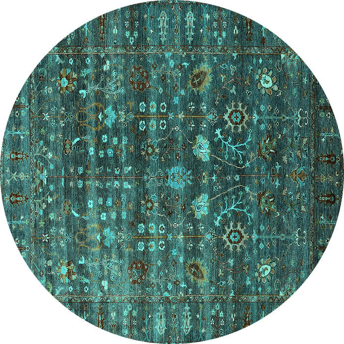 Round Oriental Turquoise Industrial Rug, urb2398turq