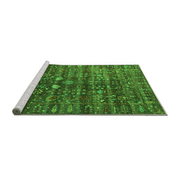 Sideview of Machine Washable Oriental Green Industrial Area Rugs, wshurb2398grn