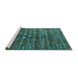 Sideview of Machine Washable Oriental Turquoise Industrial Area Rugs, wshurb2398turq