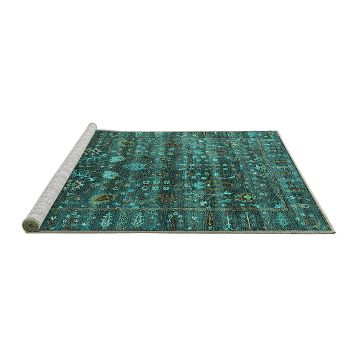 Sideview of Machine Washable Oriental Turquoise Industrial Area Rugs, wshurb2398turq