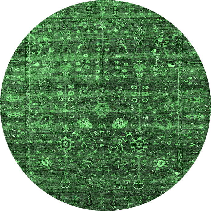 Round Oriental Emerald Green Industrial Rug, urb2398emgrn