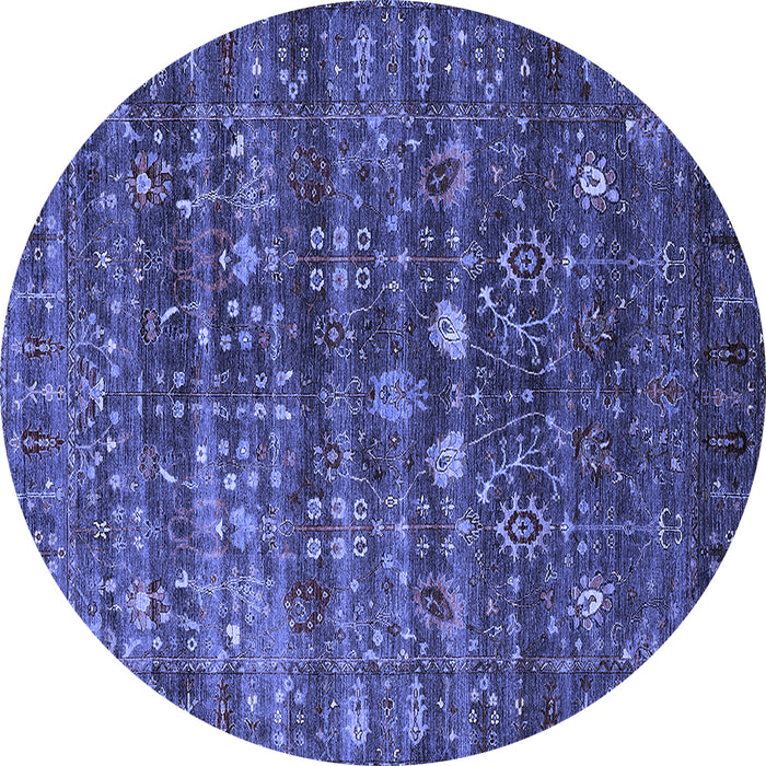 Round Machine Washable Oriental Blue Industrial Rug, wshurb2398blu