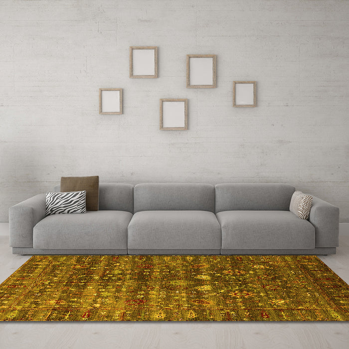 Machine Washable Oriental Yellow Industrial Rug in a Living Room, wshurb2398yw
