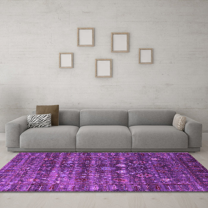 Machine Washable Oriental Purple Industrial Area Rugs in a Living Room, wshurb2398pur