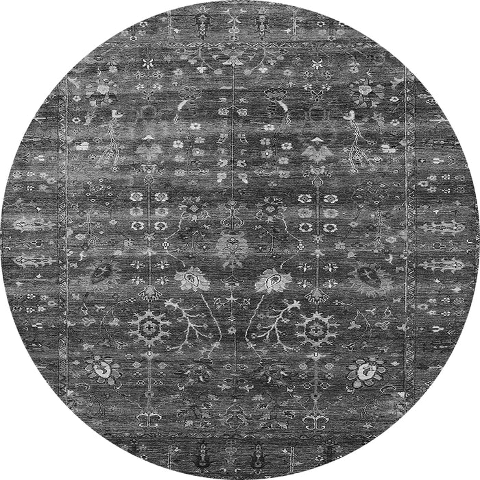 Round Machine Washable Oriental Gray Industrial Rug, wshurb2398gry