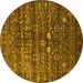 Round Machine Washable Oriental Yellow Industrial Rug, wshurb2398yw