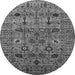 Round Machine Washable Oriental Gray Industrial Rug, wshurb2399gry