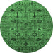 Round Machine Washable Oriental Emerald Green Industrial Area Rugs, wshurb2399emgrn