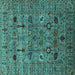 Square Machine Washable Oriental Turquoise Industrial Area Rugs, wshurb2399turq