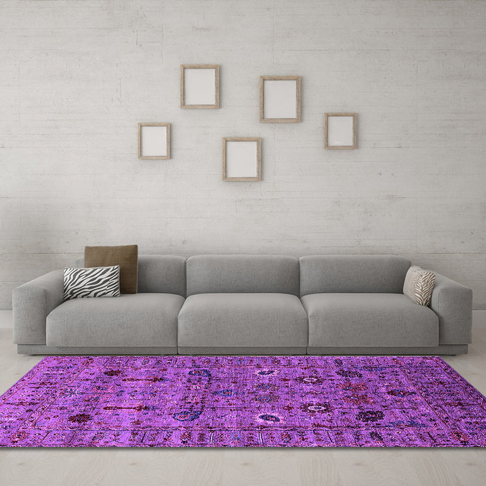 Machine Washable Oriental Purple Industrial Area Rugs in a Living Room, wshurb2399pur