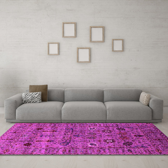 Machine Washable Oriental Pink Industrial Rug in a Living Room, wshurb2399pnk