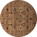 Round Machine Washable Oriental Brown Industrial Rug, wshurb2399brn