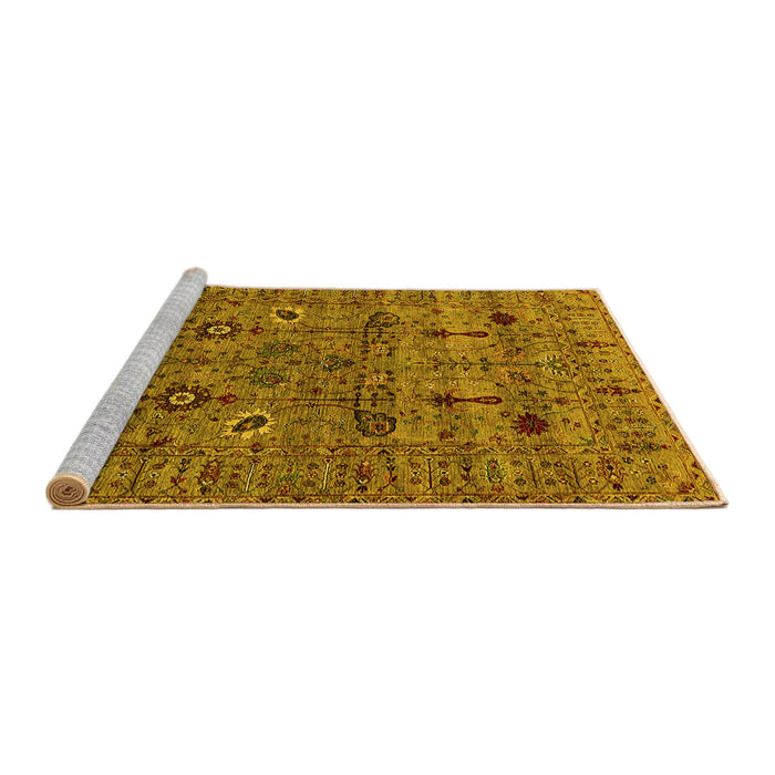Sideview of Machine Washable Oriental Yellow Industrial Rug, wshurb2399yw