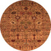 Round Machine Washable Oriental Orange Industrial Area Rugs, wshurb2399org