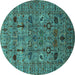 Round Oriental Turquoise Industrial Rug, urb2399turq