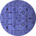 Round Machine Washable Oriental Blue Industrial Rug, wshurb2399blu