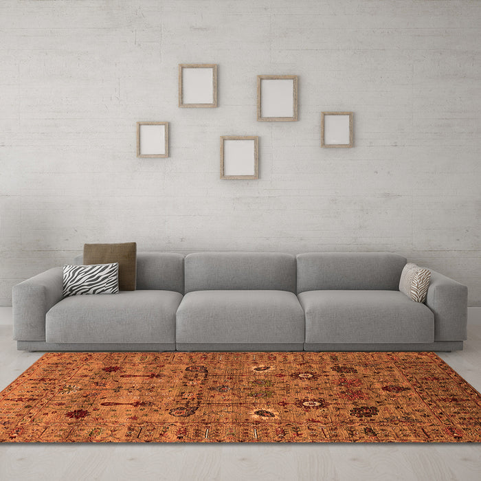 Machine Washable Oriental Orange Industrial Area Rugs in a Living Room, wshurb2399org