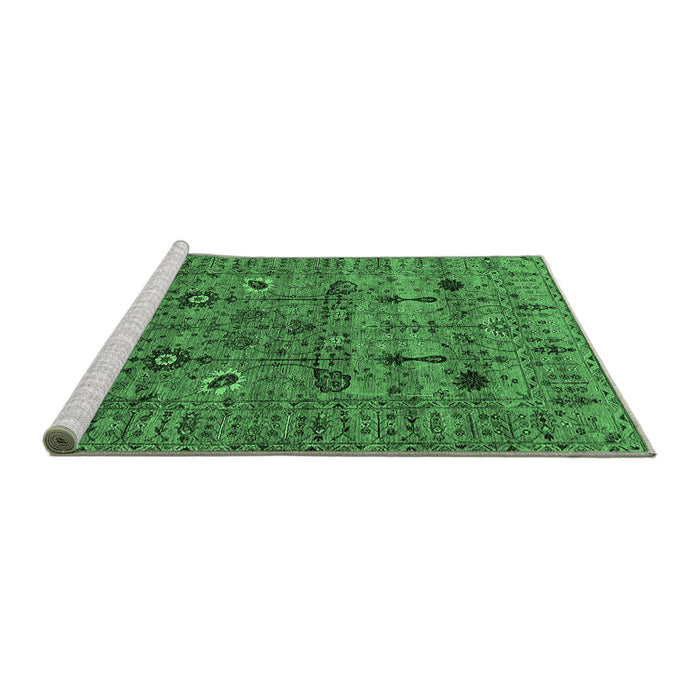 Sideview of Machine Washable Oriental Emerald Green Industrial Area Rugs, wshurb2399emgrn