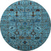 Round Oriental Light Blue Industrial Rug, urb2399lblu