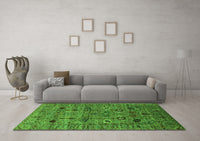 Machine Washable Oriental Green Industrial Rug, wshurb2399grn