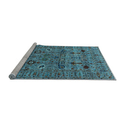Sideview of Machine Washable Oriental Light Blue Industrial Rug, wshurb2399lblu