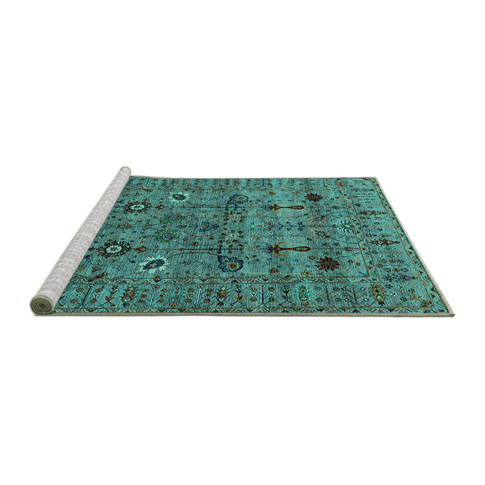 Sideview of Machine Washable Oriental Turquoise Industrial Area Rugs, wshurb2399turq