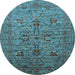 Round Machine Washable Oriental Light Blue Industrial Rug, wshurb2400lblu