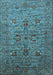 Machine Washable Oriental Light Blue Industrial Rug, wshurb2400lblu