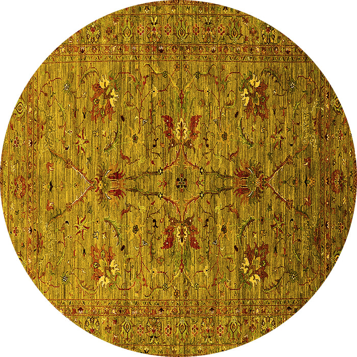 Round Machine Washable Oriental Yellow Industrial Rug, wshurb2400yw