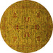 Round Machine Washable Oriental Yellow Industrial Rug, wshurb2400yw