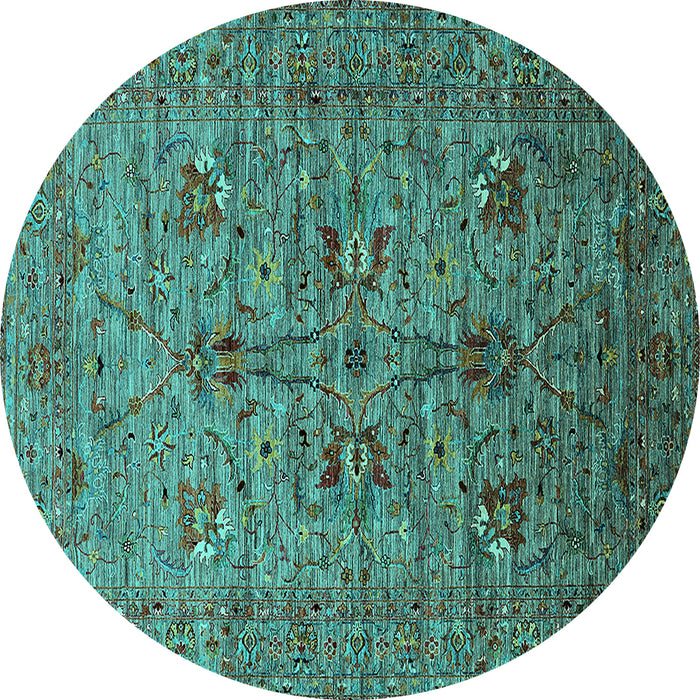 Round Machine Washable Oriental Turquoise Industrial Area Rugs, wshurb2400turq