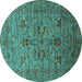 Round Machine Washable Oriental Turquoise Industrial Area Rugs, wshurb2400turq