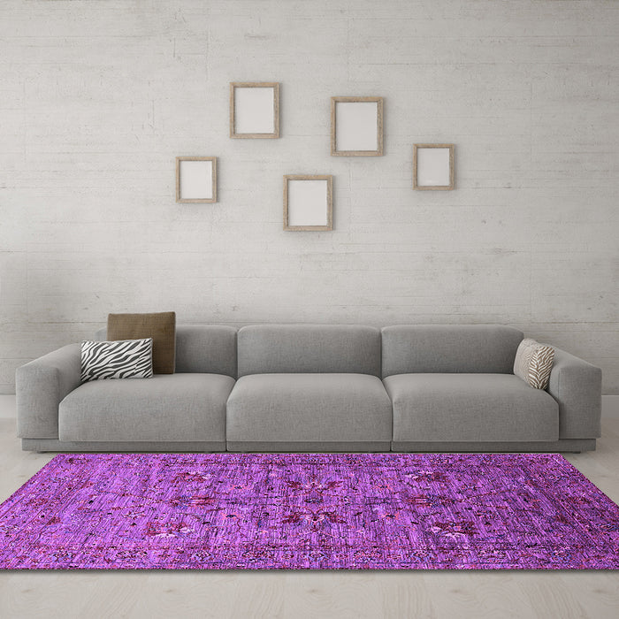 Machine Washable Oriental Purple Industrial Area Rugs in a Living Room, wshurb2400pur