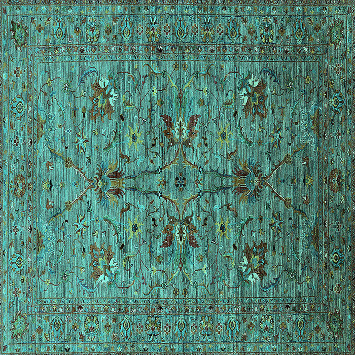 Square Machine Washable Oriental Turquoise Industrial Area Rugs, wshurb2400turq