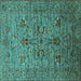 Square Machine Washable Oriental Turquoise Industrial Area Rugs, wshurb2400turq