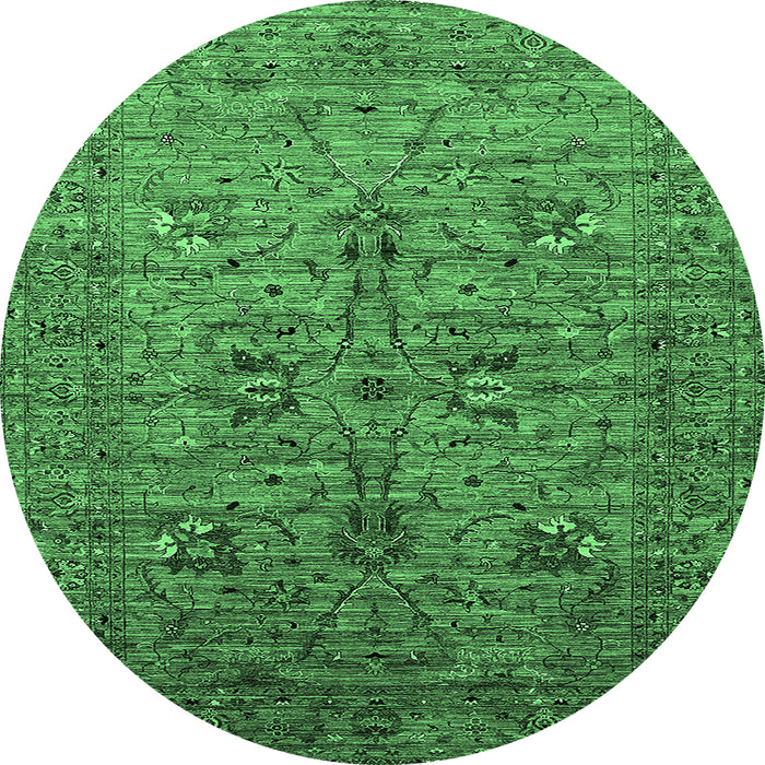 Round Machine Washable Oriental Emerald Green Industrial Area Rugs, wshurb2400emgrn
