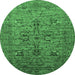 Round Machine Washable Oriental Emerald Green Industrial Area Rugs, wshurb2400emgrn
