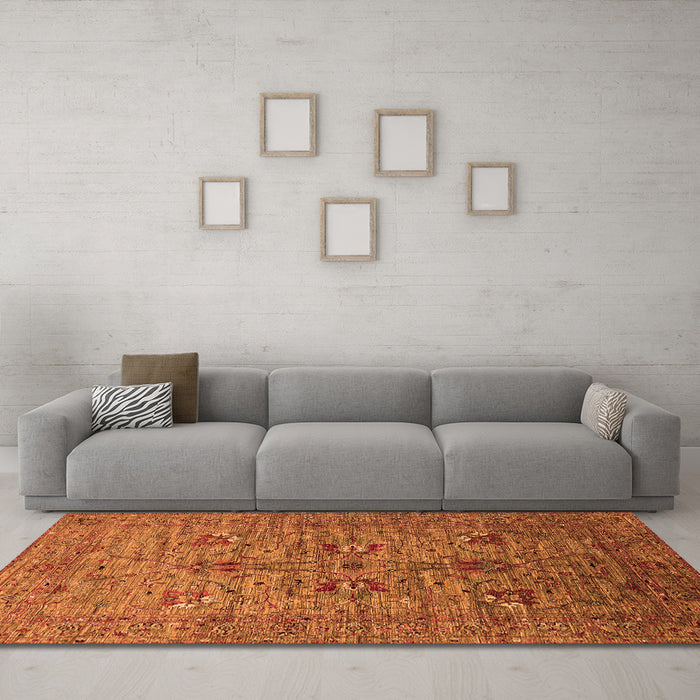 Machine Washable Oriental Orange Industrial Area Rugs in a Living Room, wshurb2400org