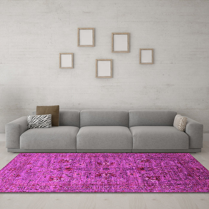 Machine Washable Oriental Pink Industrial Rug in a Living Room, wshurb2400pnk