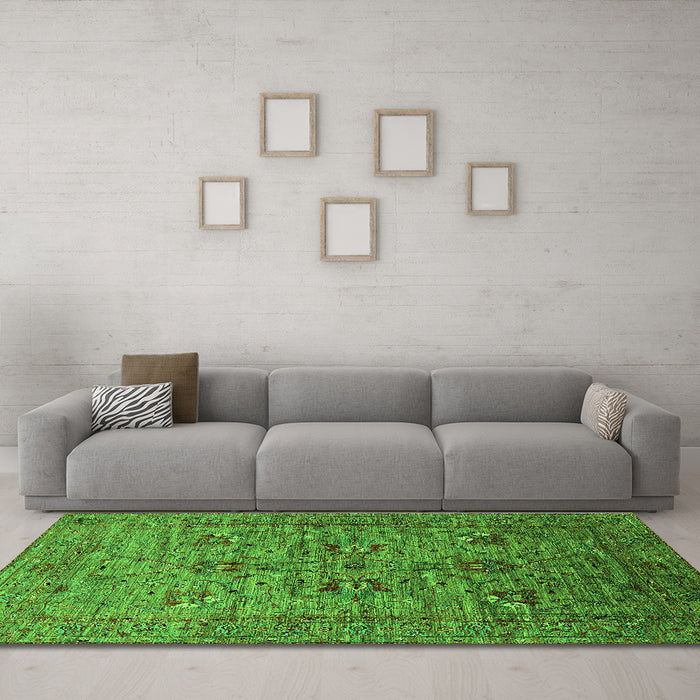 Machine Washable Oriental Green Industrial Area Rugs in a Living Room,, wshurb2400grn