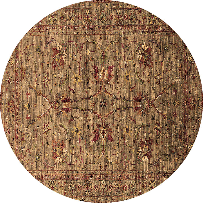 Round Machine Washable Oriental Brown Industrial Rug, wshurb2400brn