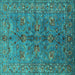 Square Machine Washable Oriental Turquoise Industrial Area Rugs, wshurb2401turq