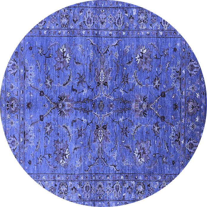 Round Machine Washable Oriental Blue Industrial Rug, wshurb2401blu
